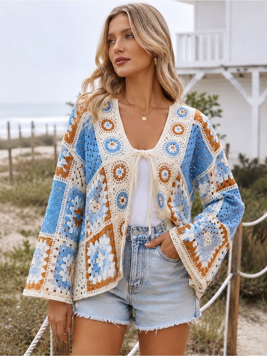 POL Sweaters - POL Granny Square Crochet Cardigan Sweater Boho Patchwork OS, NIB